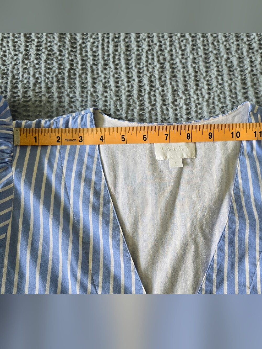 Every Poplin Striped Blue And White Mini Dress, Size: L - Picture 6 of 6